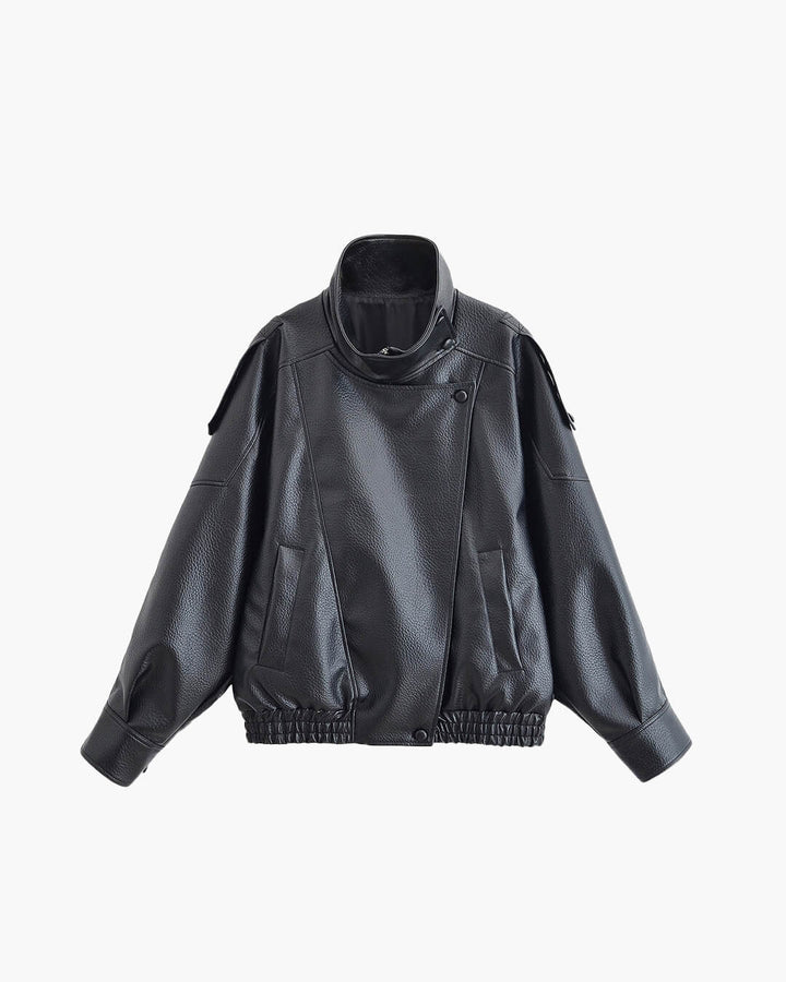 Women's asymmetrical jacket with high collar and long sleeves