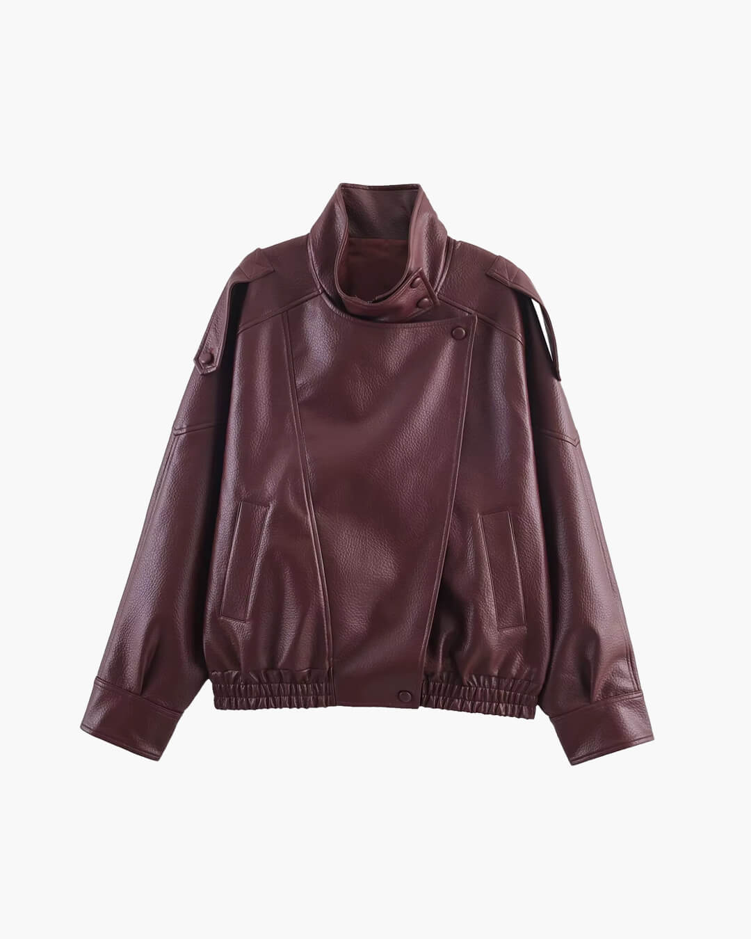 Women's asymmetrical jacket with high collar and long sleeves