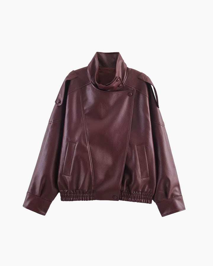 Women's asymmetrical jacket with high collar and long sleeves