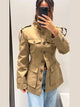 Women's khaki slim fit trench coat with buttons and flap pockets