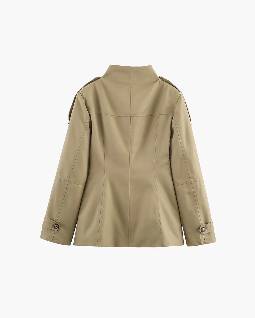 Women's beige fitted utility jacket with high collar and flap pockets