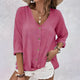Relaxed V-Neck Button-Up Blouse in Green - View 5 | Bellmere