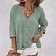 Relaxed V-Neck Button-Up Blouse in Green | Bellmere