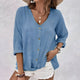 Relaxed V-Neck Button-Up Blouse in Green - View 3 | Bellmere