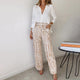 Women's Two-Piece Outfit with Flowing Shirt and Trousers Two Se in Khaki | Bellmere