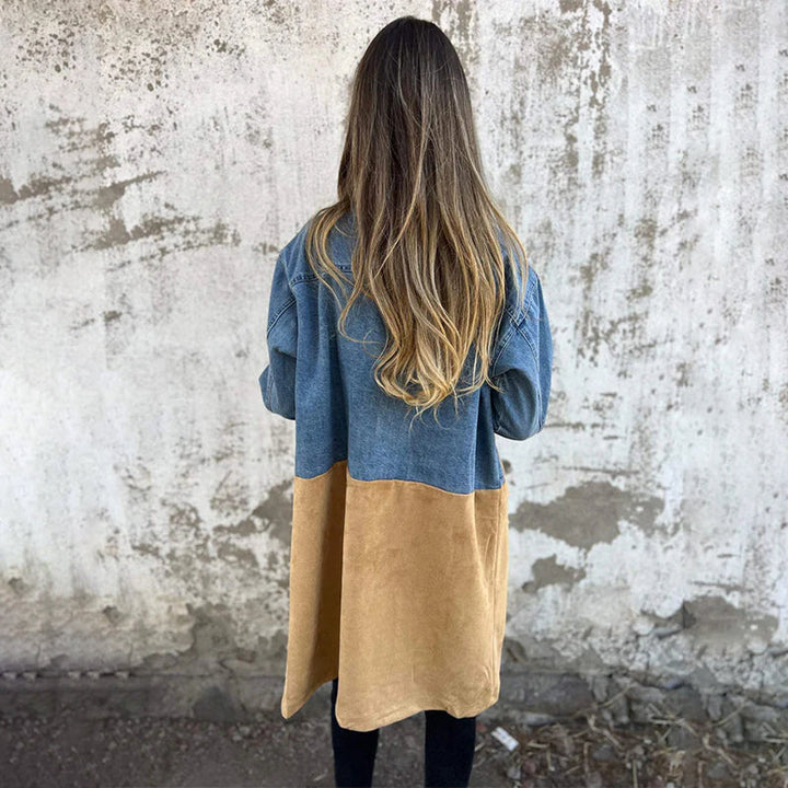 Women's mid-length coat with denim stitch detailing