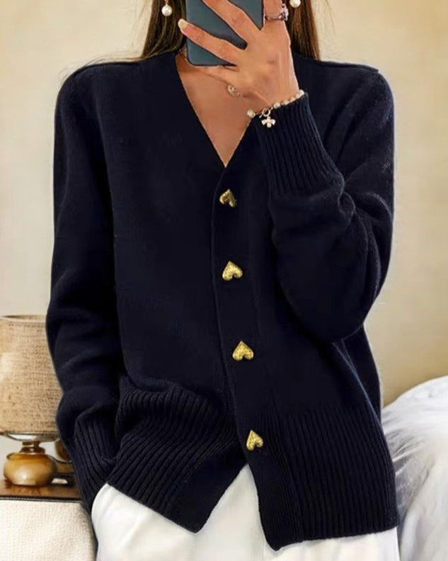 Women's knit cardigan with heart-shaped front buttons