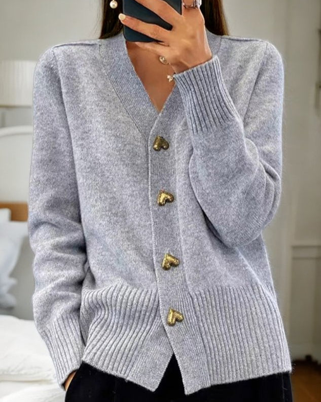 Women's knit cardigan with heart-shaped front buttons