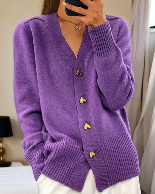 Women's knit cardigan with heart-shaped front buttons