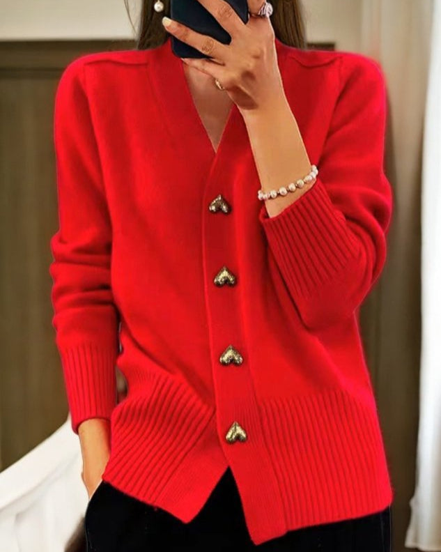 Women's knit cardigan with heart-shaped front buttons
