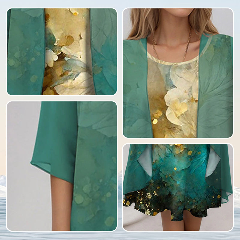 Women's 2-Piece Blouse and Dress Set Kleding & Accessoires in Floral Green - View 8 | Bellmere