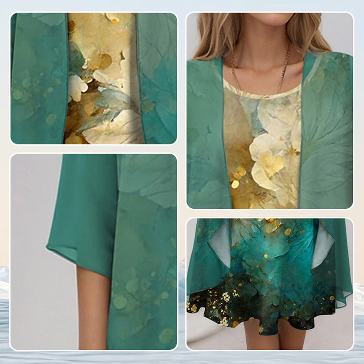 Women's 2-Piece Blouse and Dress Set Kleding & Accessoires in Floral Green - View 8 | Bellmere