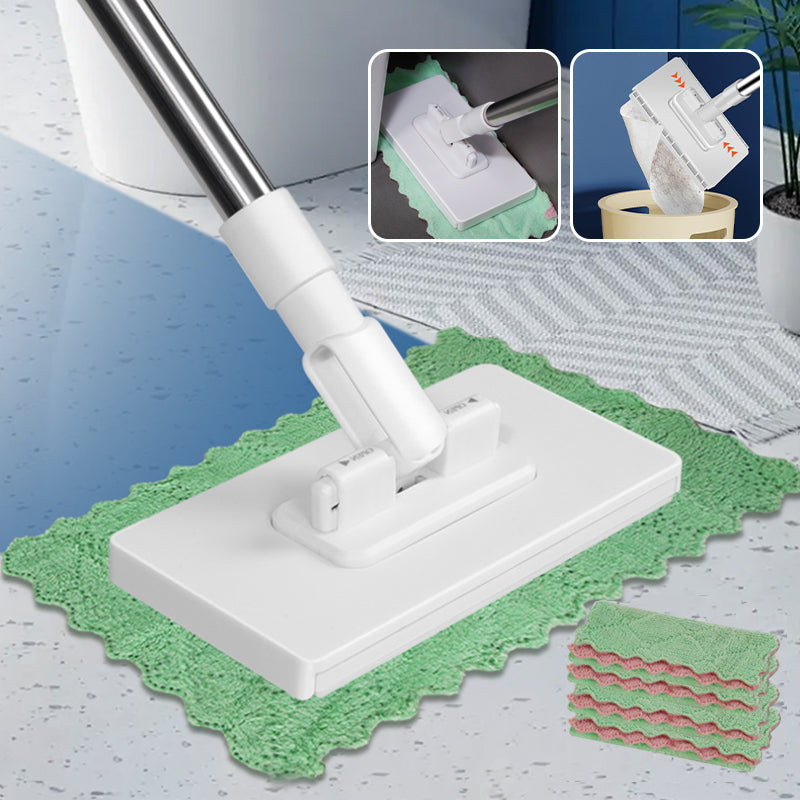 White flat floor dust mop with reusable cloths