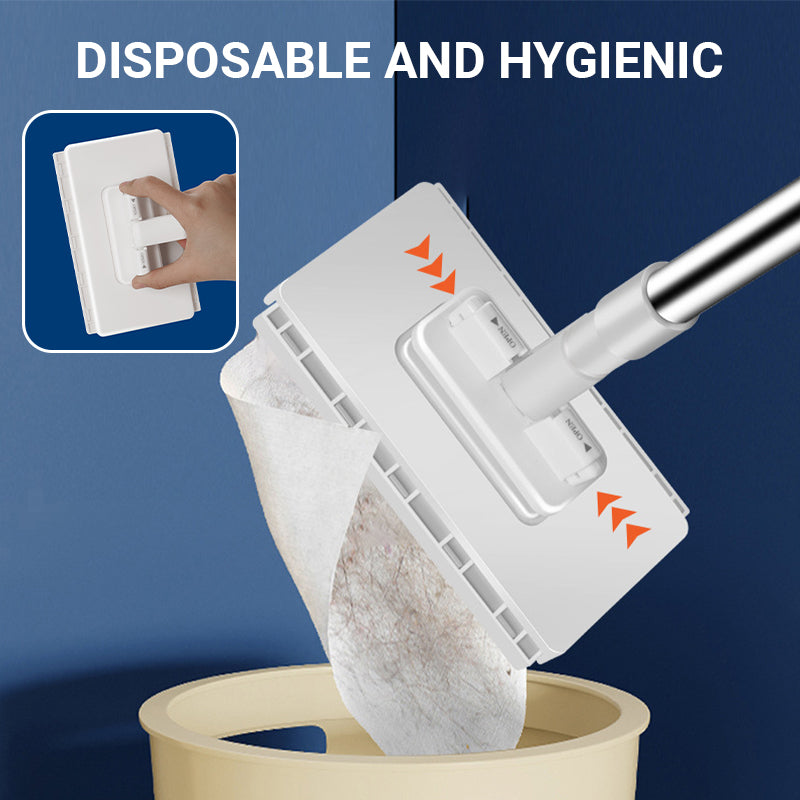 White flat floor dust mop with reusable cloths