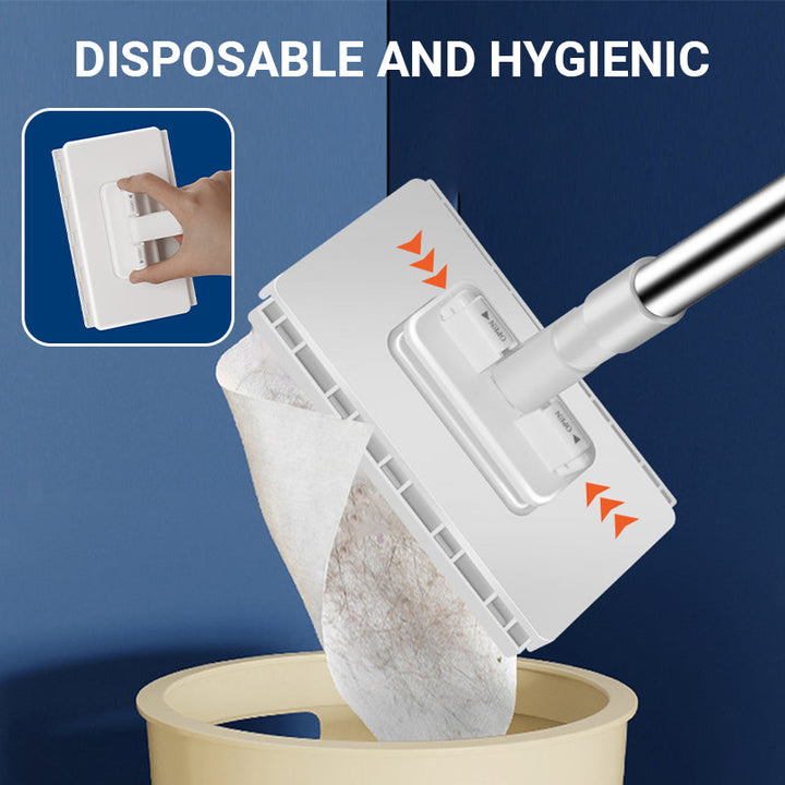 White flat floor dust mop with reusable cloths