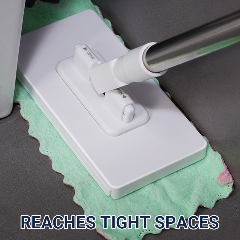 White flat floor dust mop with reusable cloths
