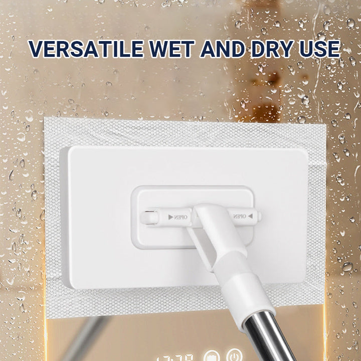 White flat floor dust mop with reusable cloths