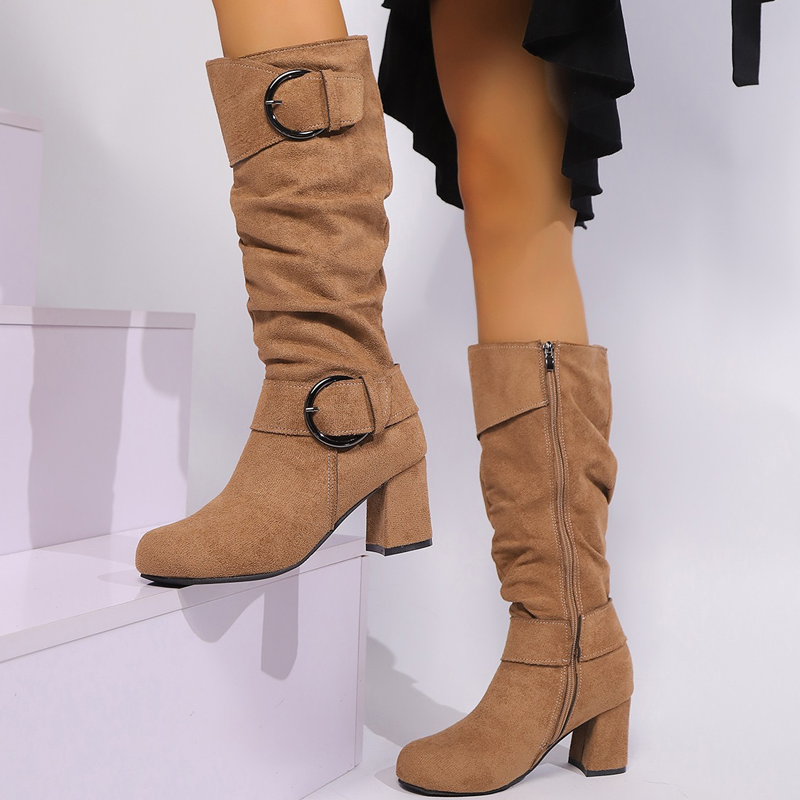 Women's suede ankle boots with buckle detail