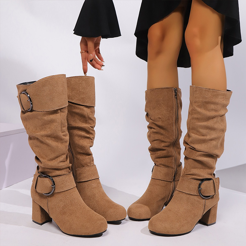 Women's suede ankle boots with buckle detail
