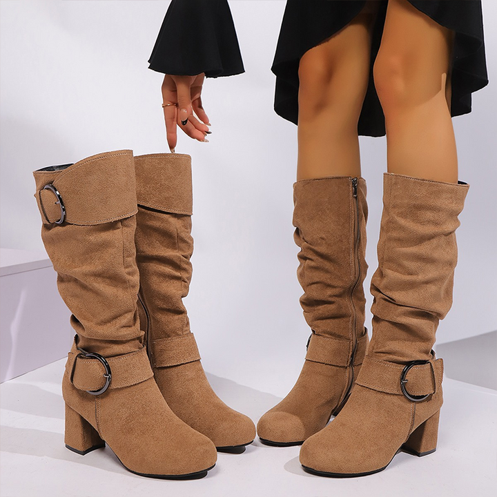 Women's suede ankle boots with buckle detail