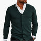 Men's long-sleeve V-neck button-front cardigan with ribbed trims