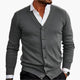 Men's long-sleeve V-neck button-front cardigan with ribbed trims