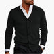 Men's long-sleeve V-neck button-front cardigan with ribbed trims
