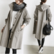 Women's long hooded button-front windbreaker coat