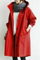 Women's long hooded button-front windbreaker coat