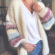 Women's striped color block knit cardigan with long sleeves