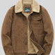 Men's corduroy trucker jacket with sherpa lining, button front, chest pocket and lower pockets