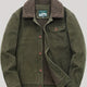 Men's corduroy trucker jacket with sherpa lining, button front, chest pocket and lower pockets