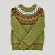 Men's green crew neck sweater with Nordic geometric pattern and long sleeves