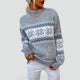 Women's textured crew neck sweater with snowflake pattern bands