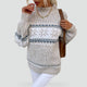 Women's textured crew neck sweater with snowflake pattern bands