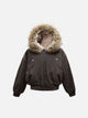 Women's hooded bomber jacket with faux fur trim and zip front