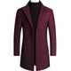 Men's slim-fit long coat with notched lapels, button front and angled pockets