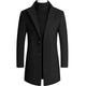 Men's slim-fit long coat with notched lapels, button front and angled pockets