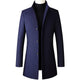 Men's slim-fit long coat with notched lapels, button front and angled pockets