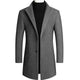 Men's slim-fit long coat with notched lapels, button front and angled pockets