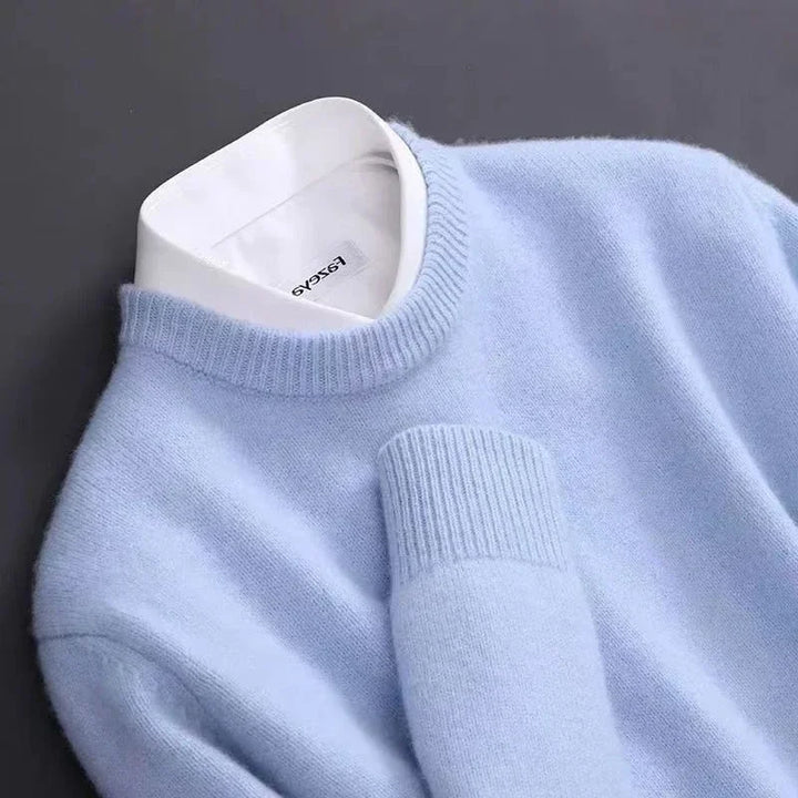 Long-sleeve crew neck pullover with textured knit and ribbed trims