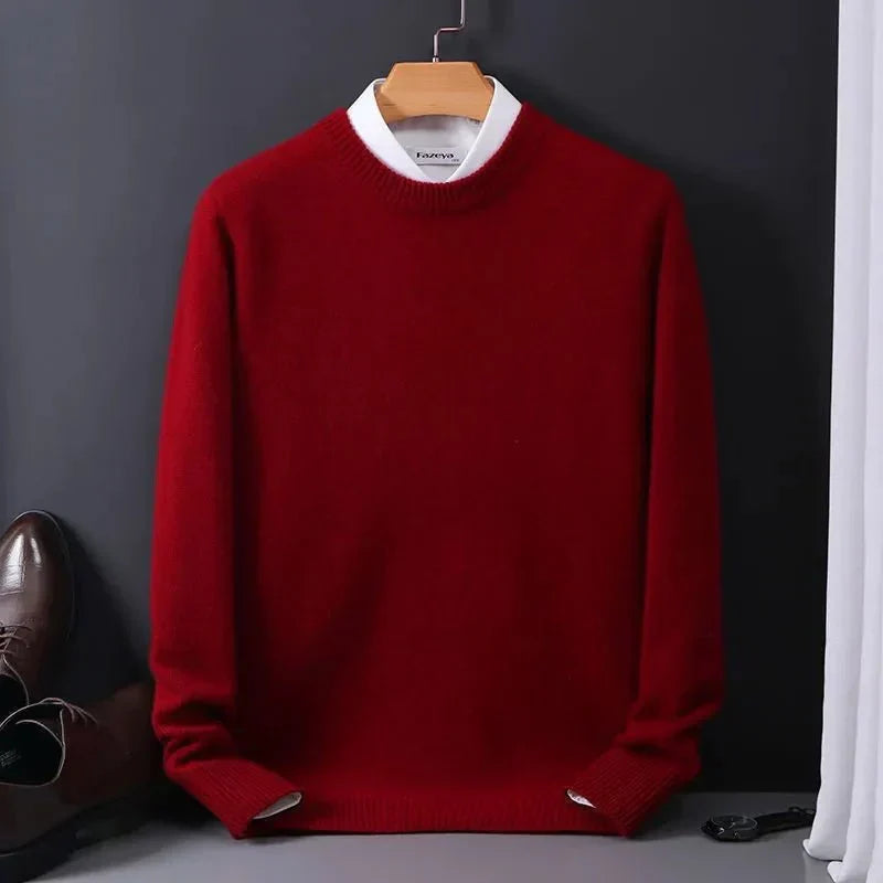Long-sleeve crew neck pullover with textured knit and ribbed trims