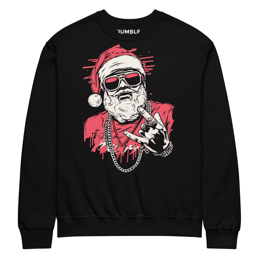 Graphic crew neck sweatshirt with illustrated Santa-inspired front design