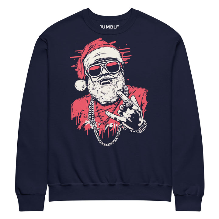 Graphic crew neck sweatshirt with illustrated Santa-inspired front design