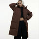 Women's long hooded quilted puffer coat with zip front and side pockets