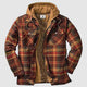 Women's plaid hooded jacket with chest pockets and quilted lining