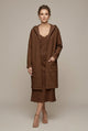 Women's hooded textured longline cardigan with open front and front pockets