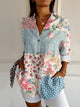 Women's printed button shirt with collar, marine motifs and three-quarter sleeves