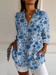 Women's printed button shirt with collar, marine motifs and three-quarter sleeves