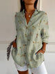 Women's printed button shirt with collar, marine motifs and three-quarter sleeves